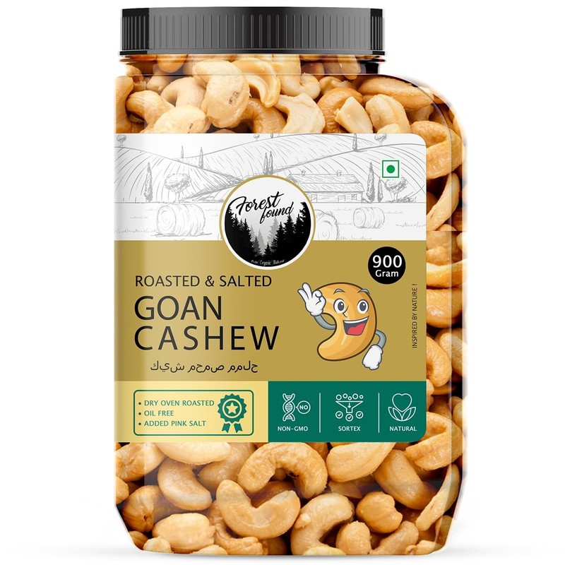 Forest Found Roasted Cashews 900g |W320 Crunchy Low Sodium Kaju Dry Fruits Snack