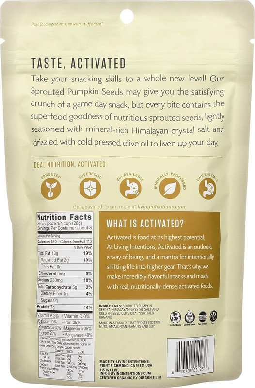 Living Intentions Organic Sprouted Pumpkin Seeds: Salted – Nongmo – 8 Ounce gallery