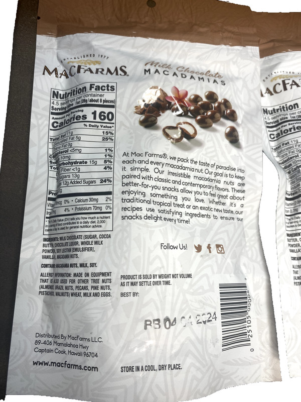 2 Pack MacFarms MACADAMIA NUTS ~4.5 oz bag MILK CHOCOLATE From Hawaii Snacks gallery