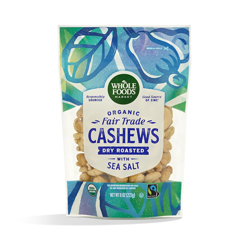 , Cashews Dry Roasted Sea Salt Fair Trade Organic 8 Ounce