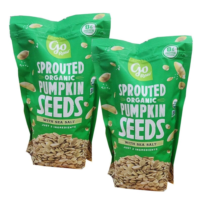 2-Go Raw Organic Sprouted Pumpkin Seeds 22oz Bags • Sea Salt • Vegan Snack
