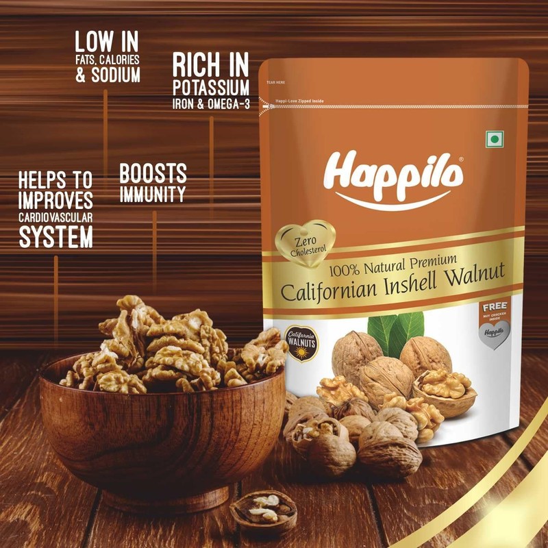 Happilo Premium 100% Natural inshell walnuts 500g : Large Size : Omega-3 & Iron gallery