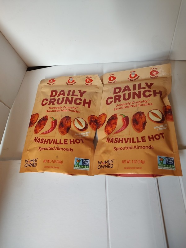 Lot Of 2 Daily Crunch Sprouted Almonds Nashville Hot 5 oz