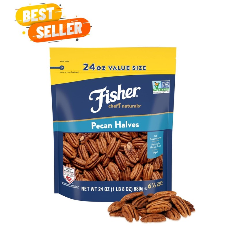 Pecan Halves 24 oz Resealable Bag, Unsalted Raw Nuts for Cooking, Baking & Sn...