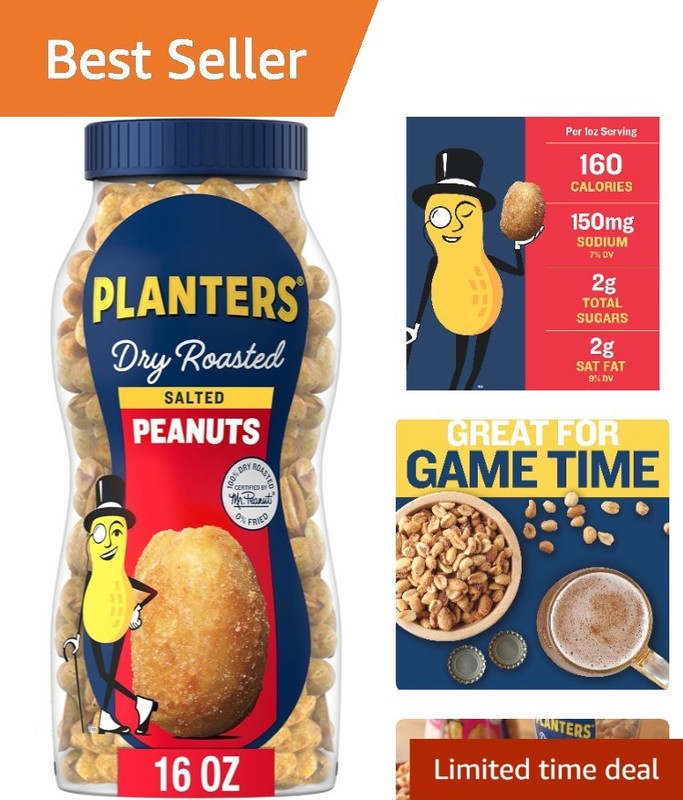 16oz Salted Dry Roasted Peanuts – Crunchy Plant-Based Protein Snack for Adults