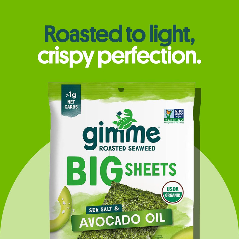 Gimme Seaweed Roasted Seaweed Big Sheets, Sea Salt Avocado Oil, 0.92oz, 10 Pack gallery