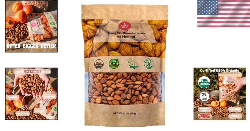 Natural Bitter Apricot Kernels 16oz - No Preservatives, Organic Goodness gallery