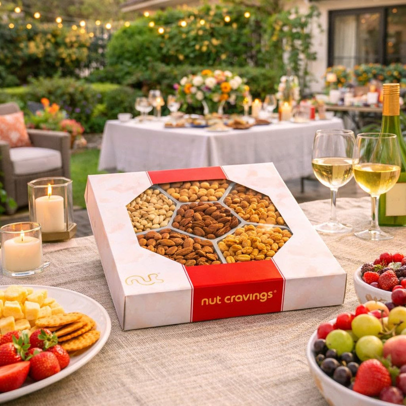 NUT CRAVINGS - Mixed Nuts Gift Basket in Red Gold Classic Box (7 Assortments, 1 gallery