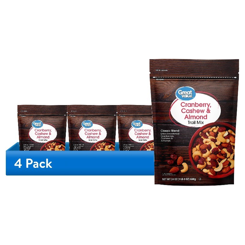 (4 pack) Cranberry Cashew & Almond Trail Mix, 24 oz