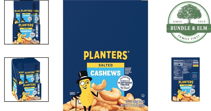 Pack of 15 Salted Cashew Nuts, 2 oz Individual Portions for Easy Snacking gallery