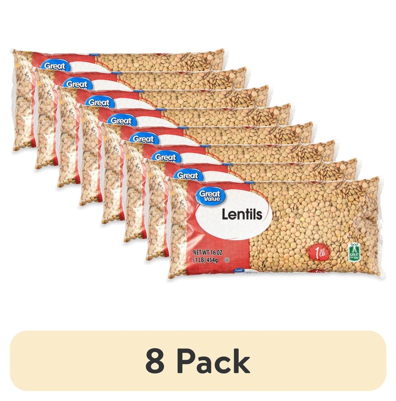 (8 pack) Great Value Lentils, 1 lb