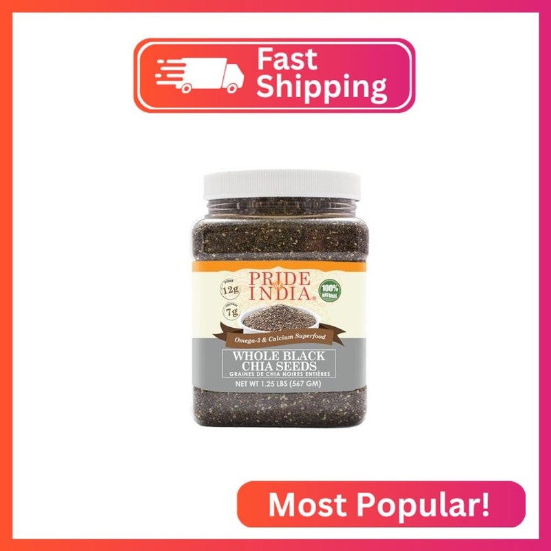 Pride of India Black Chia Seeds 1.25 lb | Whole Raw Chia Seeds for Smoothies, Pu