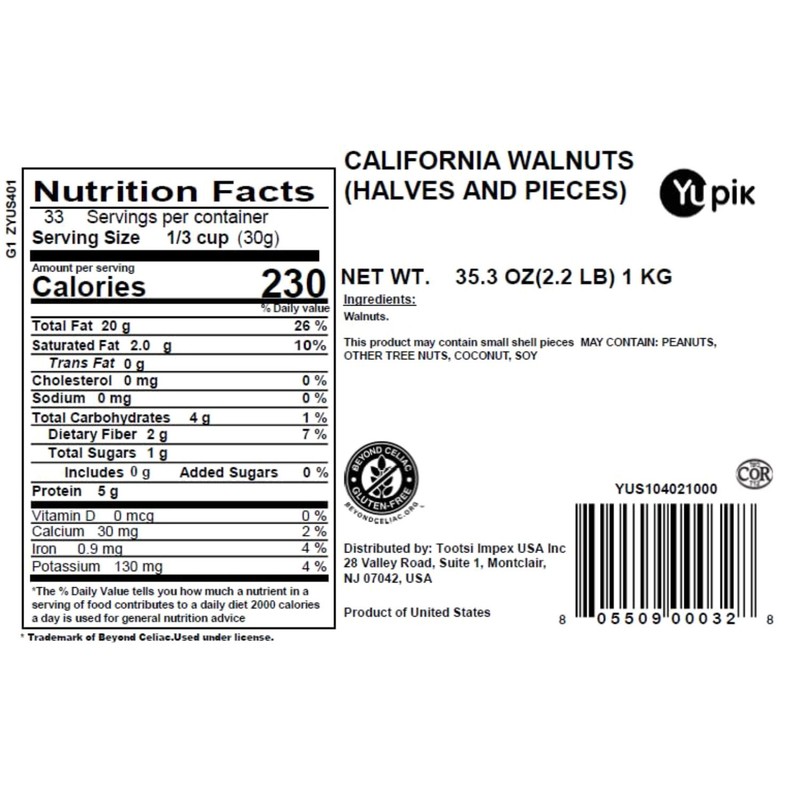 Nut Topping: Unroasted California Walnuts, 35.2 oz