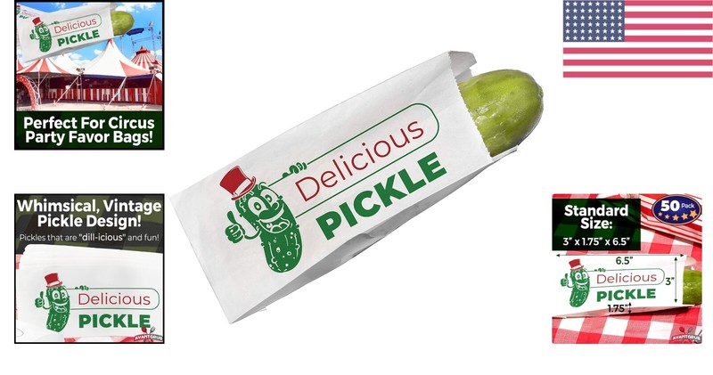 Classic 50-Pack 6.5" Dill Pickle Paper Bags for Fun Parties & Fundraisers gallery