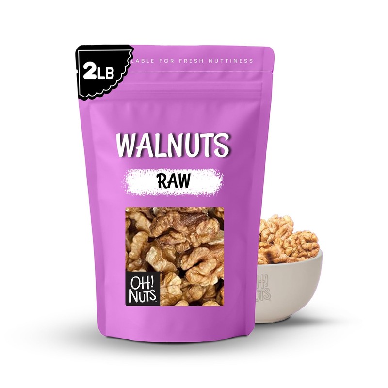 Oh Nuts Raw Walnuts 2lb Bulk Bag Unshelled Healthy Mix of Chandler Halves &