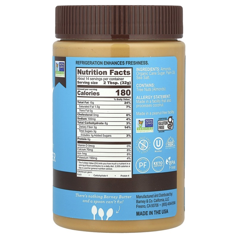 Barney Butter Almond Butter Smooth 16 oz 454 g Gluten-Free, Kosher, Peanut Free, gallery