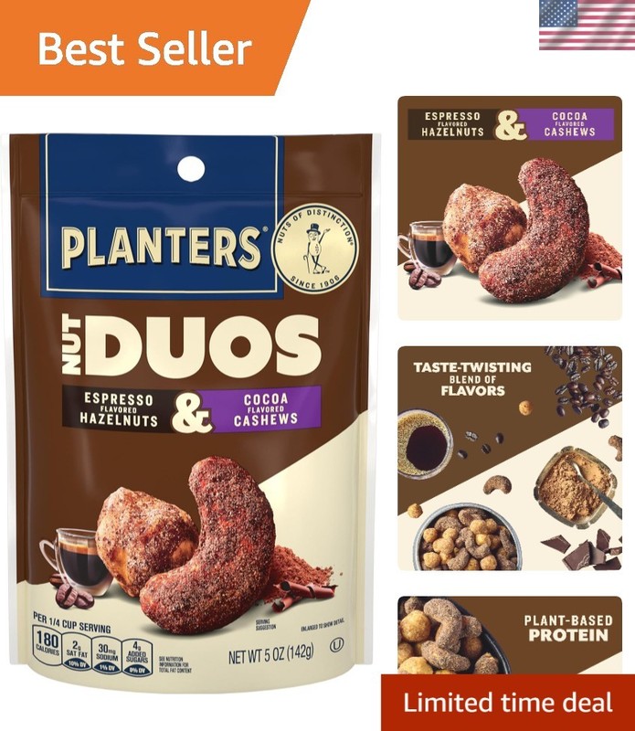 Nut Duos, Flavored Nuts Snack Pack – Cocoa Cashews & Espresso Hazelnuts 5oz