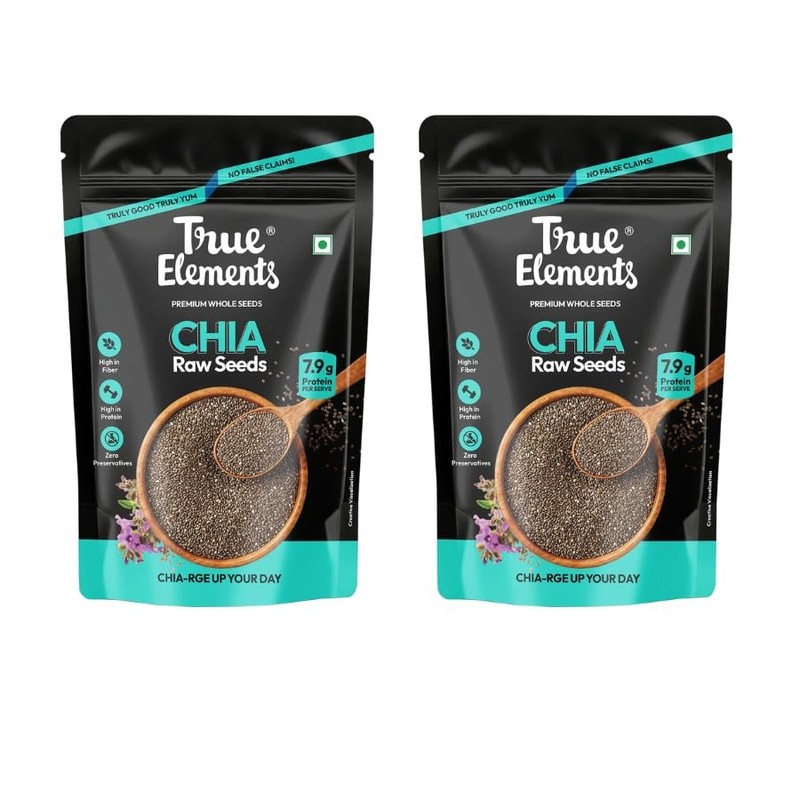 True Elements Chia Seeds 1kg (500g x2) | Omega-3, Fibre, Healthy Weight Snack