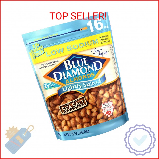 Blue Diamond Almonds Low Sodium Lightly Salted Snack Nuts, 16 Oz Resealable Bag