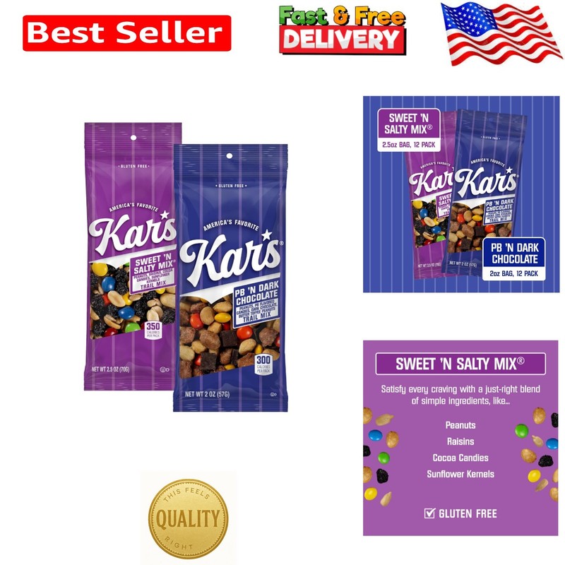 Kar’s Nuts Variety Pack Trail Mix Snacks - Sweet 'N Salty Mix, Peanut Butter ...