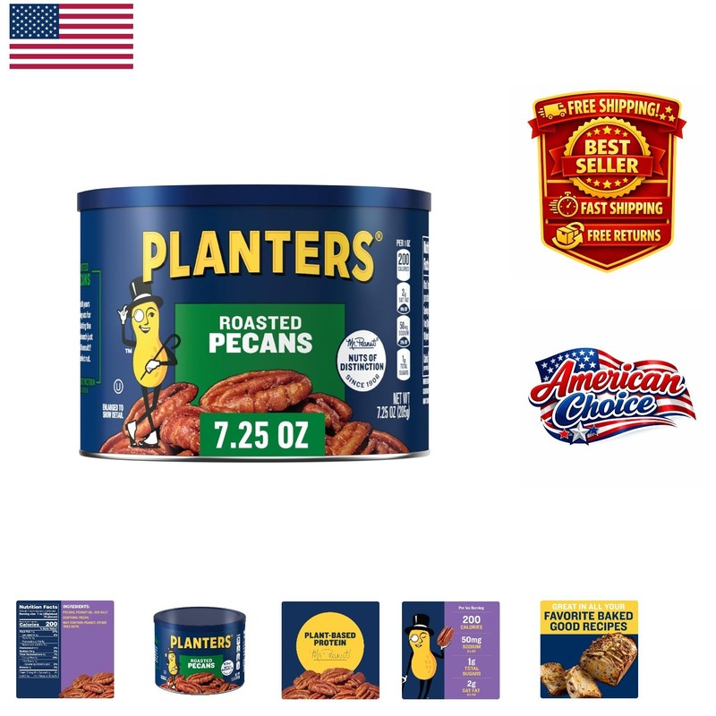 Crunchy Salted Roasted Pecans – 7.25 oz Canister, Perfect for Baking & Snacking