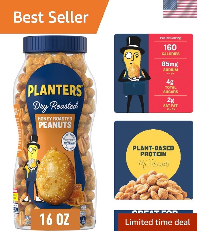 Convenient 16oz Jar of Honey Roasted Peanuts – Perfect for Sharing & Snacking