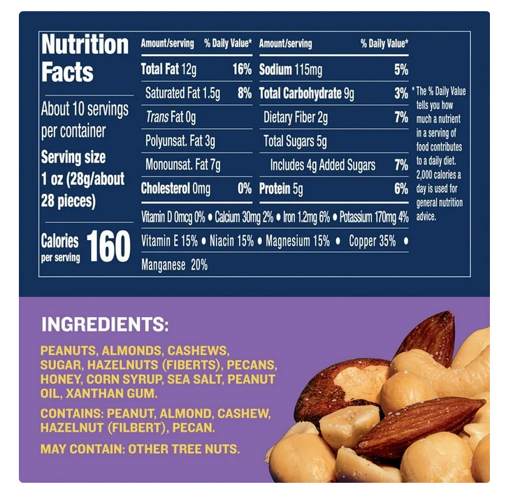 PLANTERS Honey Roasted Mixed Nuts, Party Snacks, Plant-Based Protein, 10 Oz Stee gallery