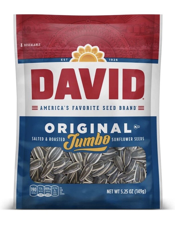 DAVID Roasted and Salted Original Jumbo Sunflower Seeds, 5.25 oz Up To 30 Bags