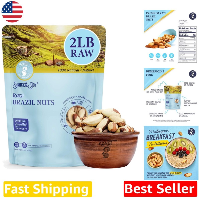 Raw Brazil Nuts 2LB – Kosher Gluten-Free Superfood, Fresh & Crunchy