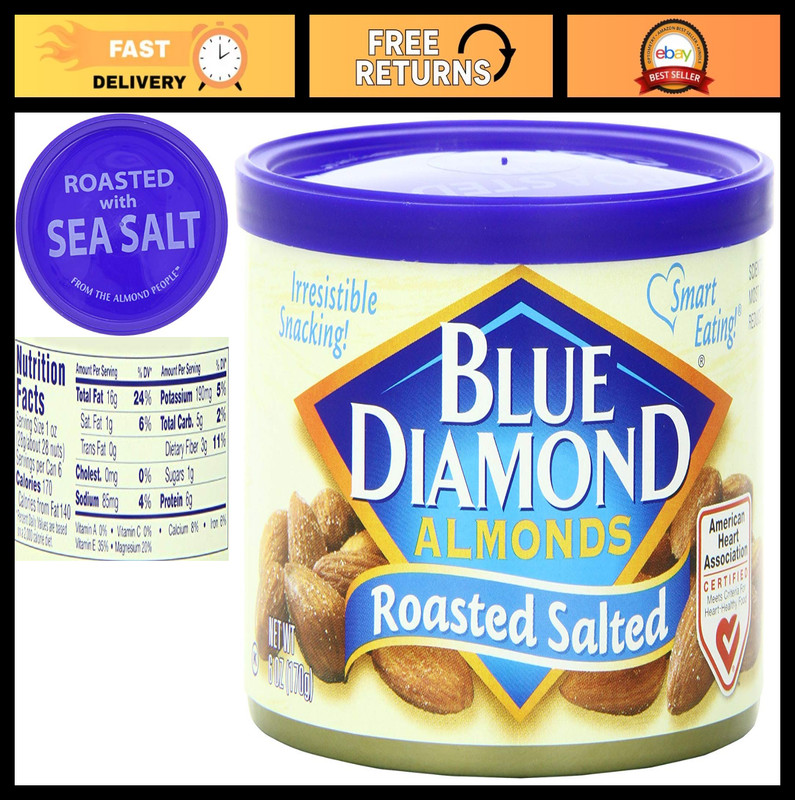 Roasted Salted Almonds – Healthy Snack Nuts, 6oz Can, Bulk Pack of 12