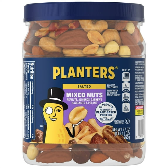 Planters Salted Mixed Nuts 27oz Canister Party Snacks Plant Based Protein Bulk N gallery