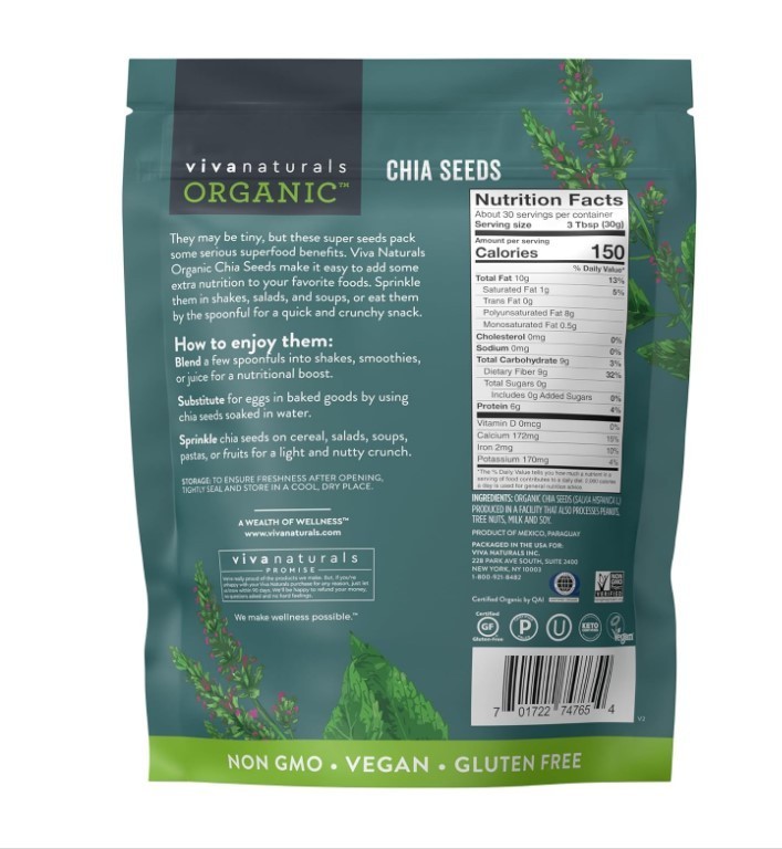 Viva Naturals chia seeds 2 lbs | omega3, protein | smoothies, salads gallery