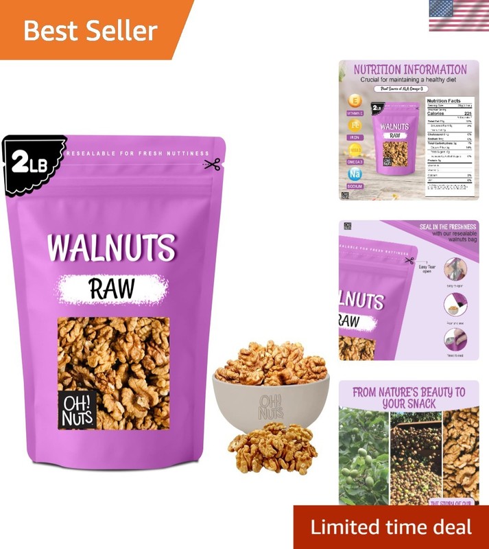 Raw Walnuts 2lb Bulk Bag - Unshelled Healthy Mix of Chandler Halves & Pieces ...