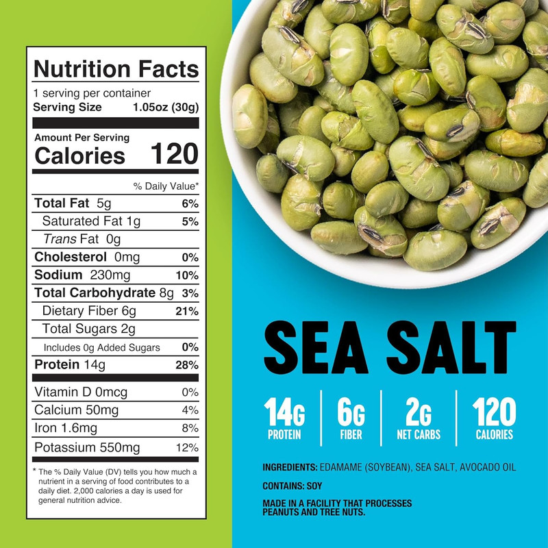 - Crunchy Roasted Edamame Beans (Sea Salt) - Keto Snacks (2G Net) - High Protein gallery