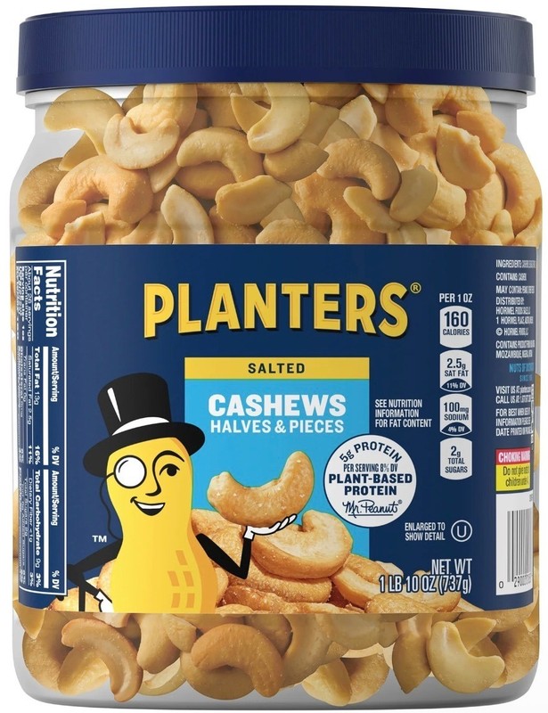PLANTERS Salted Cashew Halves & Pieces 26oz Canister – Party Snack, Plant-Based gallery