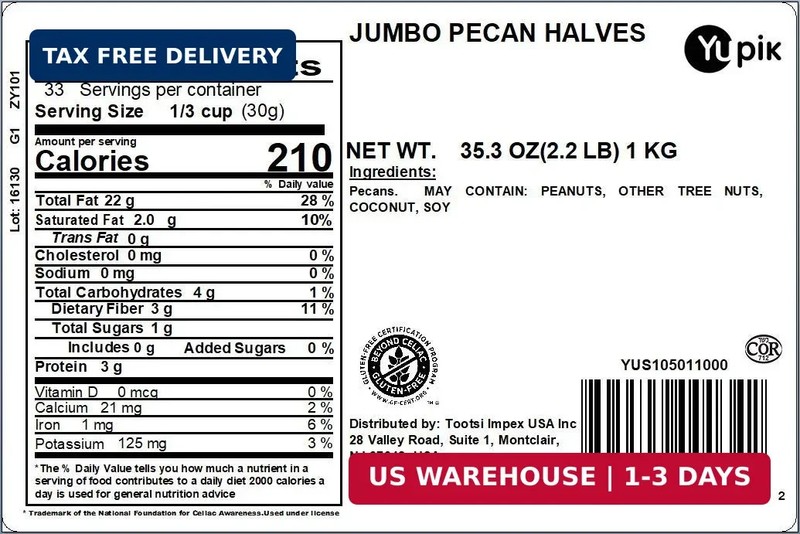 Yupik Jumbo Pecans, Halves, 2.2 lb (35.2 oz), Kosher, Gluten-Free, Raw Nuts, Hal gallery