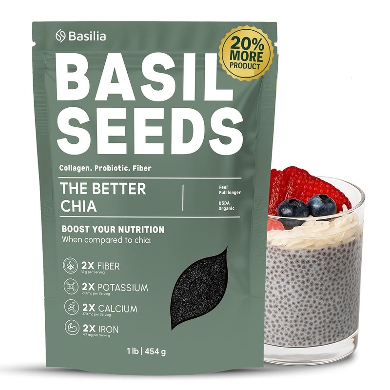 Organic Edible Basil Seeds, 2x More Keto Friendly &Gluten Free,Smoothies & Drink