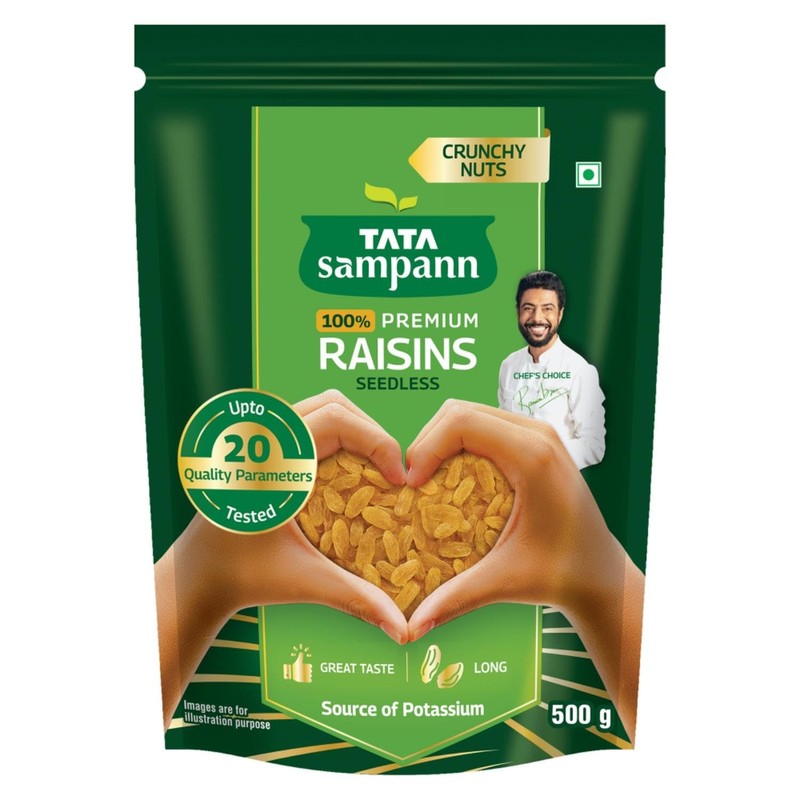 Tata Sampann Green Raisins 500g | Seedless Kishmish | Premium Dry Fruits Pack