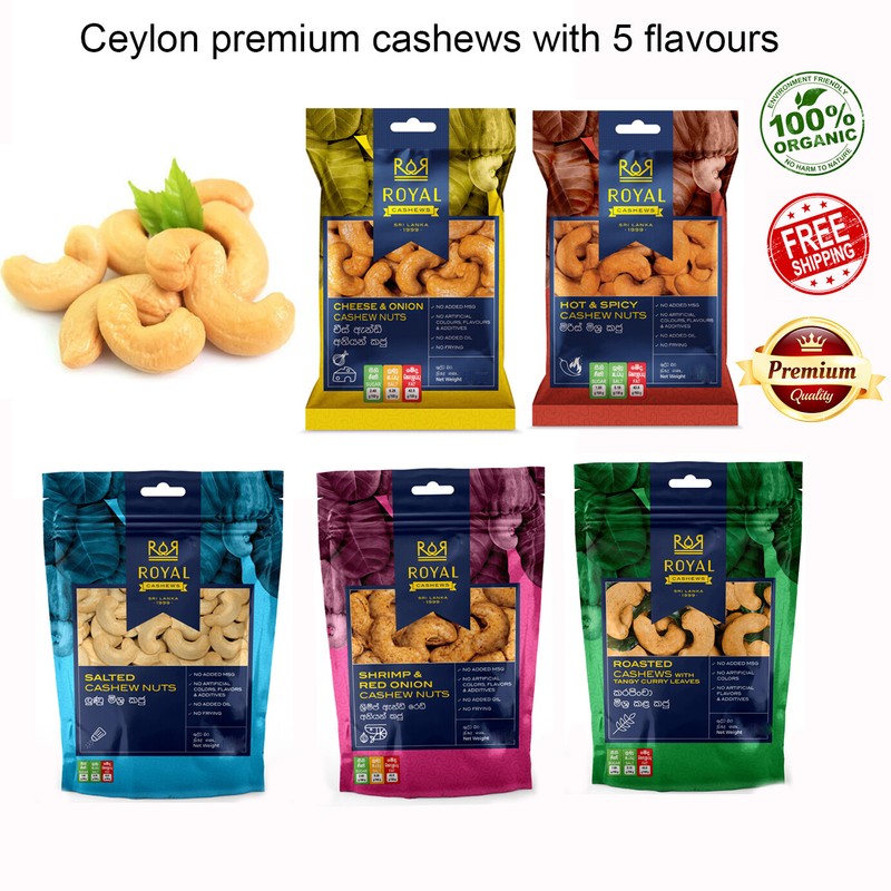 Ceylon Handpicked Fresh Premium Royal Roasted Cashew Nuts 5 Tastes Spicy Salted
