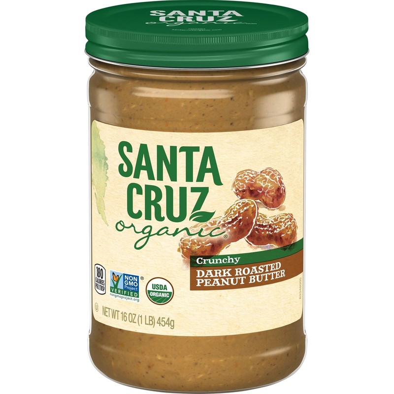 Santa Cruz Organic Crunchy Dark Roasted Peanut Butter 16 Ounce Jar Non GMO
