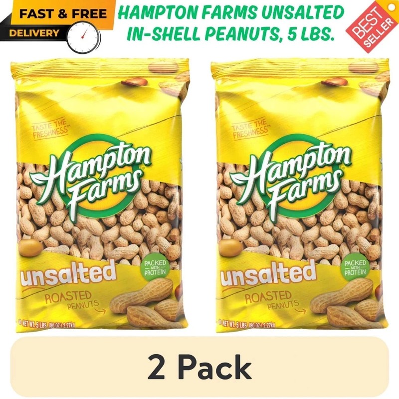 2 PACK Hampton Farms Unsalted In-Shell Peanuts 10 lbs. TOTAL - FAST SHIPPING gallery