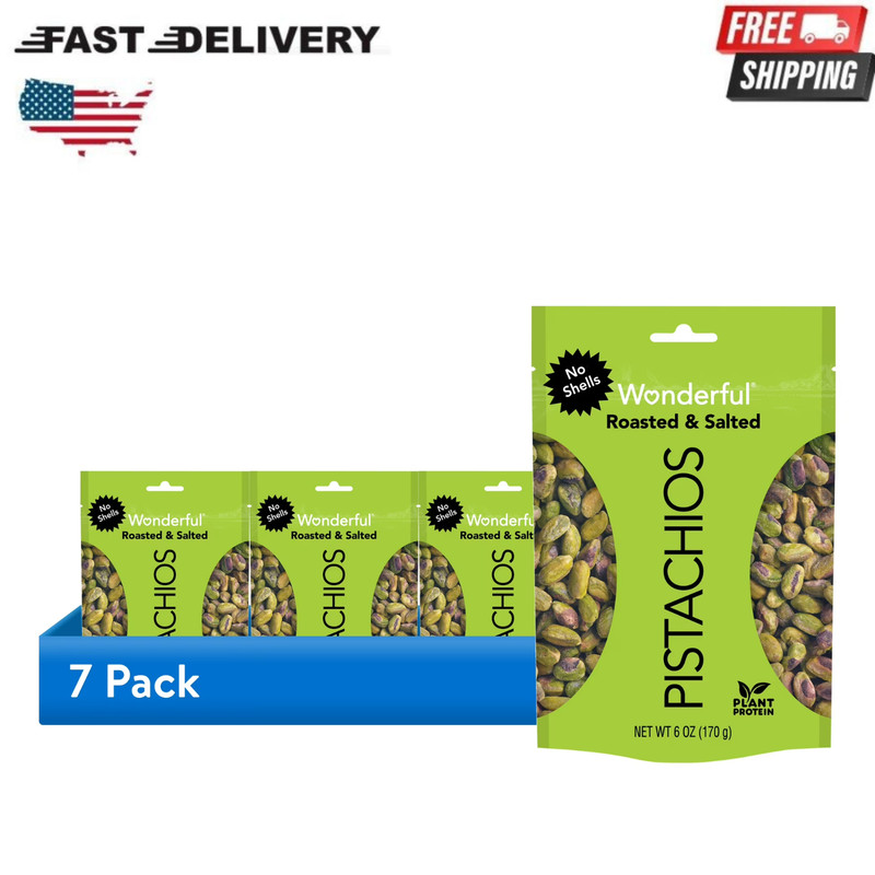 (7 pack) Wonderful Pistachios No Shells Roasted & Salted Nuts, 6 Ounce Bag