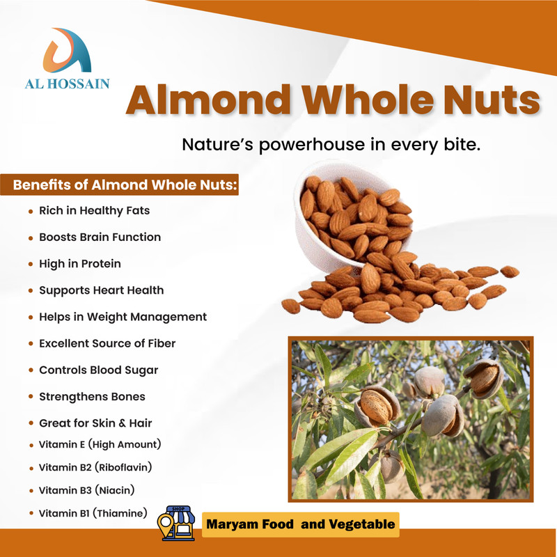 Al Hossain Natural Raw Almonds 8.81 oz | Whole Almond Nuts for Snacking, Baking gallery