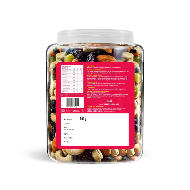 Yogabar Panchmeva Premium Nuts and Dry Fruits Mix- 850 gm-Jar gallery