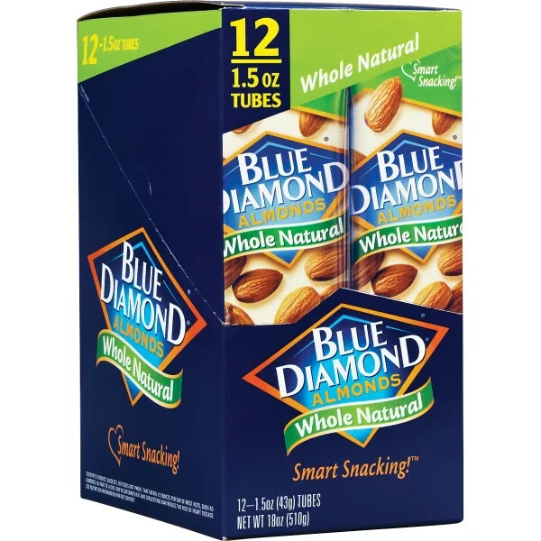 Blue Diamond Almonds, Whole Natural, 1.5 oz, 12-count Smart Snacking