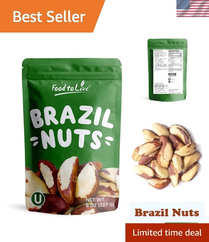 8 Oz of Raw Brazil Nuts – Whole, Unsalted, Kosher, Nutritious Trail Mix Snack