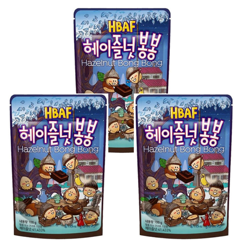 HBAF Hazelnut Bong Bong 100g x 3 Packs Korean Hazelnut Chocolate Snack HACCP