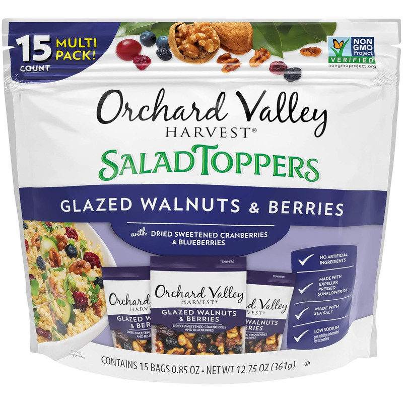 Orchard Valley Harvest Glazed Walnuts and Berries Salad Toppers, 0.85 Ounce Bags