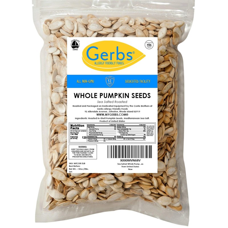 Sea Salted Roasted Pumpkin Seeds in Shell by – 2 LBS - Top 11 Food Allergen F... gallery