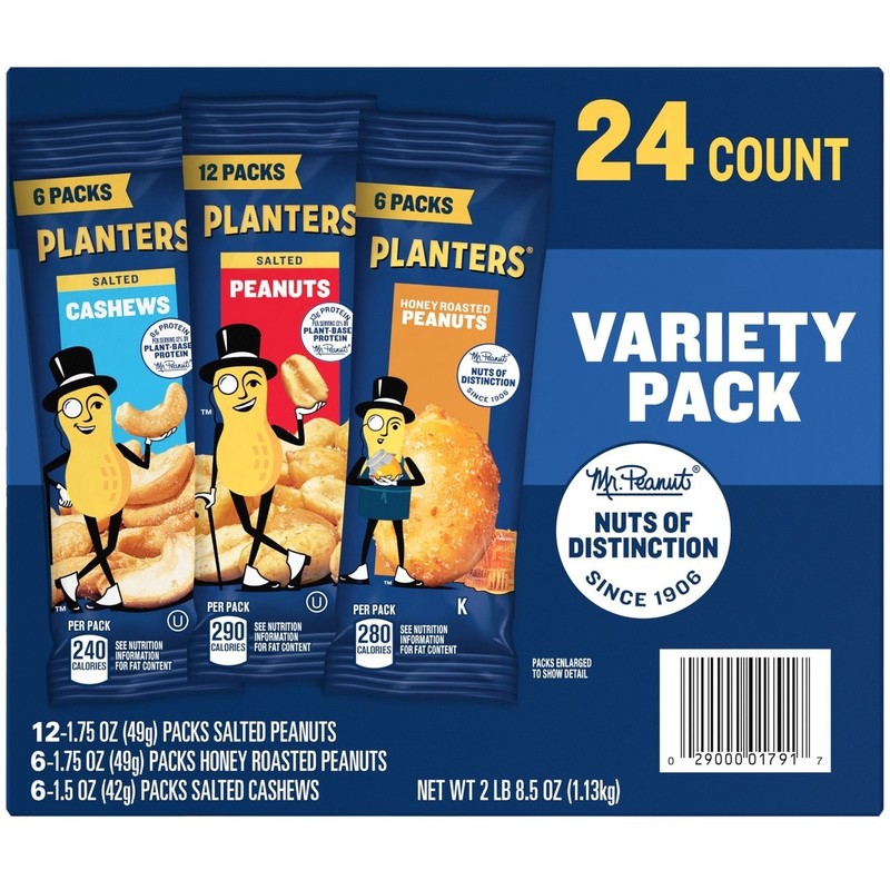 Planters Nut 24 Count-Variety Pack, Ready-to-Go Sleeves, 40.5 oz Multi-Pack Box